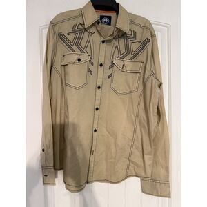 American Fighter Men's Long Sleeve Button Down Shirt Embroidered, M